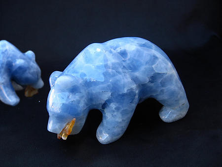 Blue Calcite Bear Eating Fish