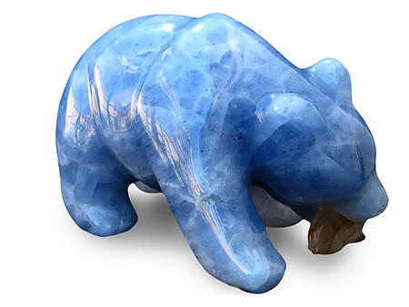 Blue Calcite Bear Eating Fish